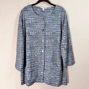Blue Floral Stretch Button Front Cottagecore Boho Thick Tunic Blouse Women 3X
